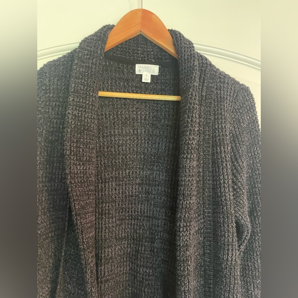 Market & Spruce Open-Front Shawl Cardigan - Charcoal Cotton Wool Blend M - Picture 2 of 8